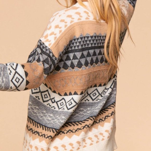 Haptics Full Size Run Geometric Dropped Shoulder Tunic Sweater - Picture 3 of 6